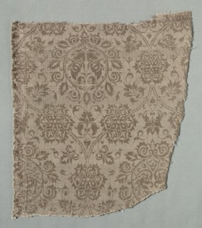 Silk Fragment, 1375-1399. Italy, last quarter of the 14th century. Lampas weave, silk; overall: 28