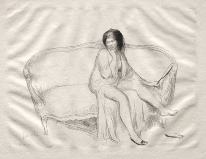 Nude Woman Seated on a Sofa. Jean Veber (French, 1868-aft 1907). Lithograph, hand colored
