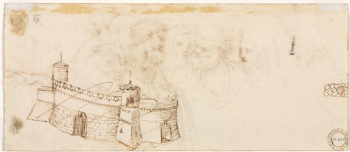 Crenelated Fortress (verso), 2nd half 1500s. Agostino Carracci (Italian, 1557-1602). Pen and brown