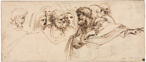 Study of Heads (recto); Crenelated Fortress (verso), 2nd half 1500s. Agostino Carracci (Italian,