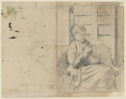 Knitting in the Library (recto); Knitting in the Library (verso), c. 1881. Mary Cassatt (American,