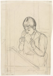 The Letter (recto), 1890-1891. Mary Cassatt (American, 1844-1926). Black crayon and graphite;