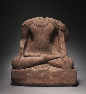 Seated Buddha, 200s. Northern India, Mathura, Kushan period (c. 80-320). Sandstone; overall: 63 x