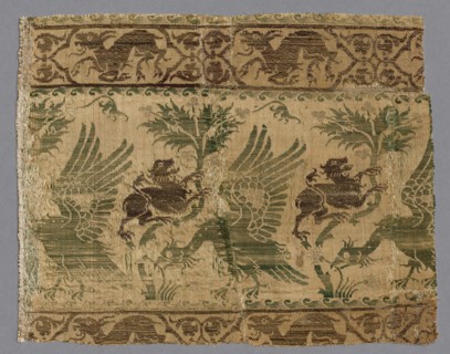 Silk and Gold Textile, 1360-1400. Italy, last third of the 14th century. Lampas weave, silk and
