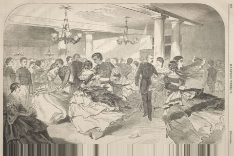 A Cadet Hop at West Point, 1859. Winslow Homer (American, 1836-1910). Wood engraving
