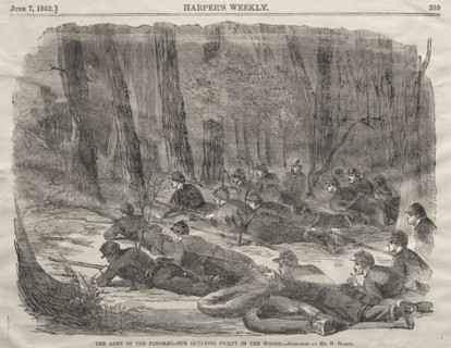 The Army of the Potomac - Our Outlying Picket in the Woods, 1862. Winslow Homer (American,