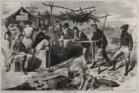 Thanksgiving in Camp, 1862. Winslow Homer (American, 1836-1910). Wood engraving