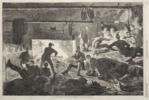 Winter Quarters in Camp - The Inside of a Hut, 1863. Winslow Homer (American, 1836-1910). Wood
