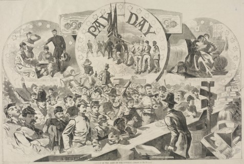 Pay Day in the Army of the Potomac, 1863. Winslow Homer (American, 1836-1910). Wood engraving