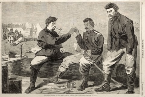 Thanksgiving Day in the Army - After Dinner:  The Wish-Bone, 1864. Winslow Homer (American,