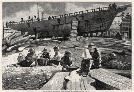 Ship-Building, Gloucester Harbor, 1873. Winslow Homer (American, 1836-1910). Wood engraving