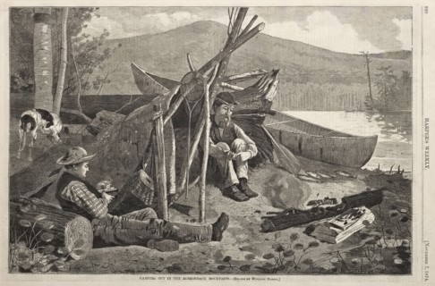 Camping Out in the Adirondack Mountains, 1874. Winslow Homer (American, 1836-1910). Wood engraving