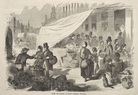 View in South Market Street, Boston, 1857. Winslow Homer (American, 1836-1910). Wood engraving