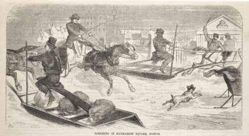 Sleighing in Haymarket Square, Boston, 1859. Winslow Homer (American, 1836-1910). Wood engraving