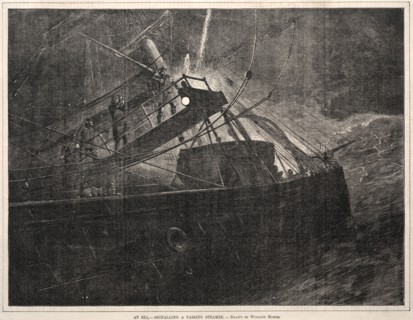 At Sea, Signalling a Passing Steamer, 1871. Winslow Homer (American, 1836-1910). Wood engraving