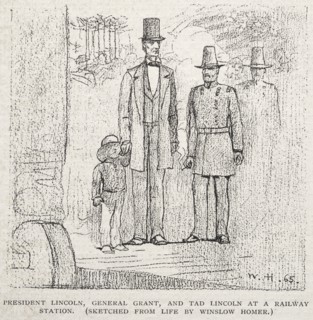 President Lincoln, General Grant, and Tad Lincoln at a Railway Station, 1887. Winslow Homer