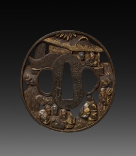 Sword Guard (Tsuba), c 1800s. Japan, 19th century. Bronze or steel; gilt details; overall: 0.6 x 7