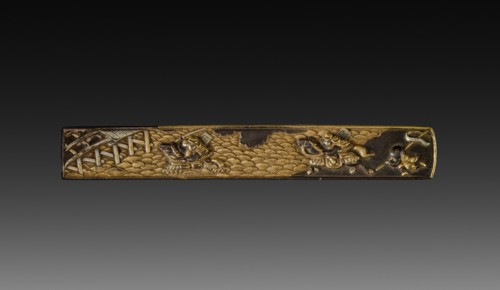 Knife Handle (Kozukai), c 1800s. Japan, 19th century. Inlaid bronze; overall: 1.4 cm (9/16 in.).