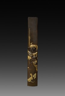 Knife Handle (Kozukai), c 1800s. Japan, 19th century. Inlaid bronze; overall: 1.4 cm (9/16 in.).