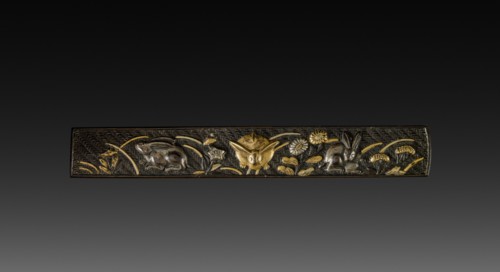 Knife Handle (Kozuka), c 1800s. Japan, 19th century. Inlaid bronze; overall: 1.4 cm (9/16 in.).