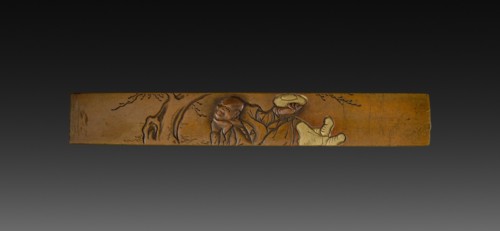 Knife Handle (Kozuka), c 1800s. Japan, 19th century. Inlaid bronze; overall: 1.4 cm (9/16 in.).