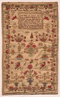 Sampler, 1828. England, early 19th century. Embroidery on wool ground; overall: 54 x 33.4 cm (21