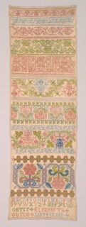 Long Sampler, 1659. England, 17th century. Embroidery: silk on linen tabby ground; overall: 49.5 x