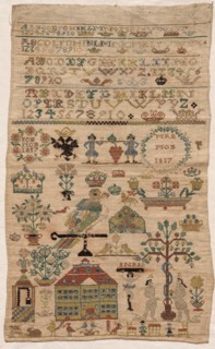 Sampler Fragment, 1817. Netherlands, early 19th century. Embroidery; silk on linen; overall: 43.5 x
