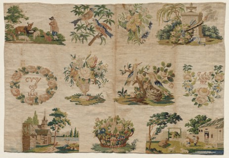 Sampler Fragment, 1819. Netherlands, early 19th century. Embroidery; silk on linen; overall: 44.5 x
