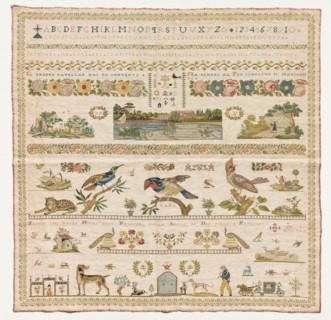 Sampler, 1821. Italy, 19th century. Embroidery; silk on cotton; overall: 73.7 x 73.7 cm (29 x 29 in
