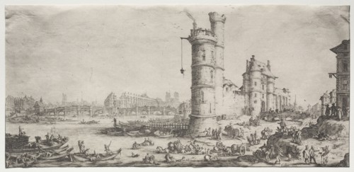 Les deux grandes vues de Paris:  Vue du Pont Neuf, 1628-1630. Jacques Callot (French, 1592-1635).