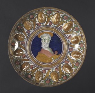 Bowl: Bust of Paul, c. 1535. Italy, 16th century. Tin-glazed earthenware with gold and red lustre