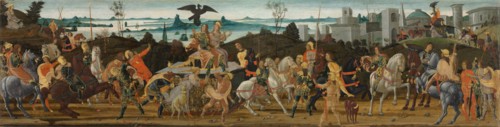Tarquinius Priscus Entering Rome, c. 1470. Jacopo del Sellaio (Italian, c. 1441-1493). Tempera on