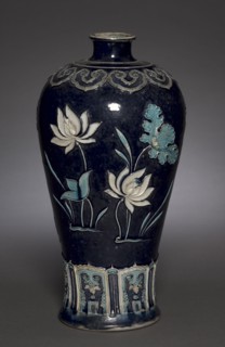 Prunus Vase (Meiping) with Blossoming Lotus: Fahua Ware, late 15th Century. China, Jiangxi