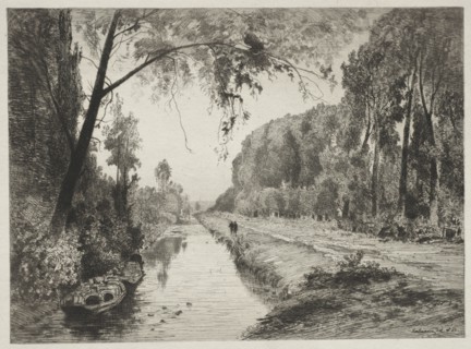 Canal at Pont Sainte-Maxence, c. 1878. Maxime Lalanne (French, 1827-1886). Etching on chine collé