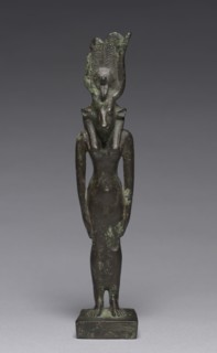 Statuette of Hathor, 664-30 BC. Egypt, Late Period, Dynasty 26 or later. Bronze, solid cast;