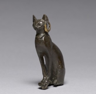 Cat, 664-30 BC. Egypt, Late Period, Dynasty 26 or later. Bronze and gold; overall: 9.2 x 2.3 x 5.5