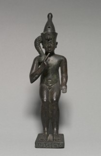 Statuette of Harpocrates, 304-30 BC. Egypt, Greco-Roman Period, Ptolemaic Dynasty. Bronze, solid