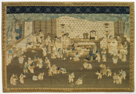 Family Gathering on New Year's Morning, 1700s. China, Qing dynasty (1644-1911). Tapestry weave: