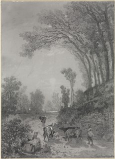 Landscape with Cows, second half 19th century. Émile van Marcke (French, 1827-1890). Graphite, with