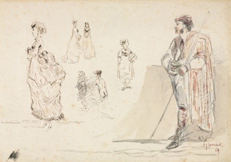 Sketches of Figures, 1869. Alphonse Marie Adolphe de Neuville (French, 1835-1885). Graphite, pen