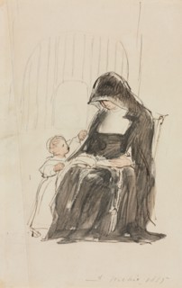 Nun Reading to a Child, 1835. David Wilkie (British, 1785-1841). Pen and ink over graphite; sheet: