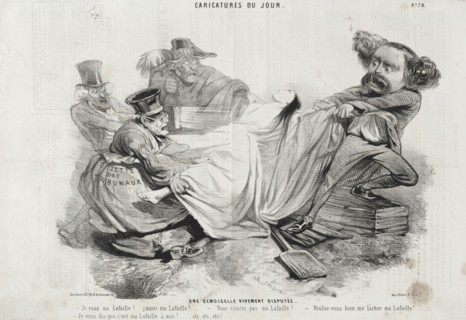 Caricature du Jour:  No. 78, Un Demoisellevivement diisputée. Charles-Émile Jacque (French,