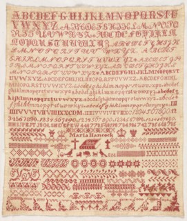 Sampler, 1800s. England, 19th century. Embroidery; cotton on cotton; overall: 30.5 x 26.1 cm (12 x