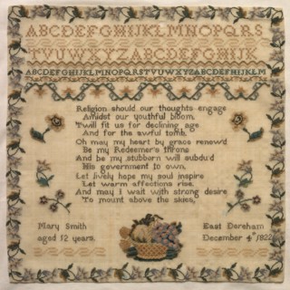 Sampler, 1822. England, early 19th century. Embroidery; silk on woolen canvas; overall: 29.2 x 29.5
