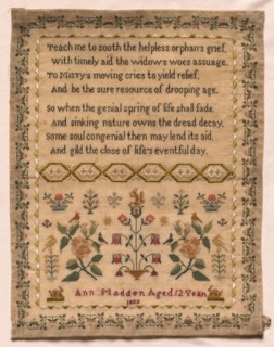 Sampler, 1823. England, early 19th century. Embroidery; silk on woolen canvas; overall: 44.2 x 33.7