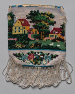Beaded Bag (landscape scene), 19th century. America, 19th century. Glass beads stitched