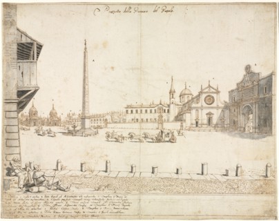 Eighteen Views of Rome: The Piazza del Popolo (recto), 1664. Lievin Cruyl (Flemish, c. 1640-c.