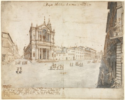 Eighteen Views of Rome: Santa Maria in Via Lata, 1665. Lievin Cruyl (Flemish, c. 1640-c. 1720). Pen