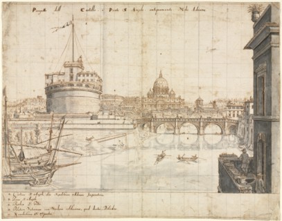 Eighteen Views of Rome: The Castel Sant'Angelo, 1665. Lievin Cruyl (Flemish, c. 1640-c. 1720). Pen